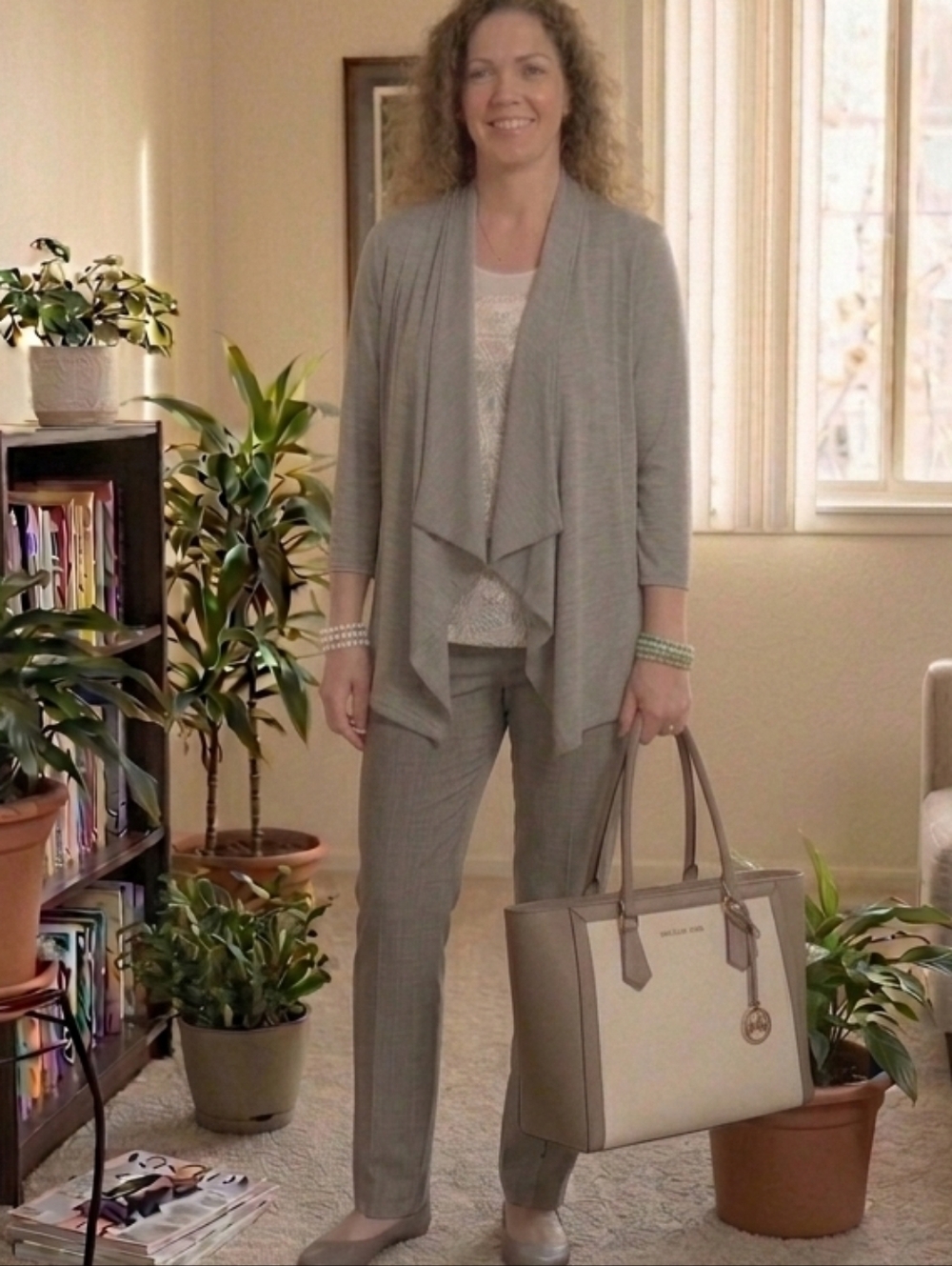 ​Alfred Dunner 2-in-1 Layered Top Cardigan Set Grey Floral M